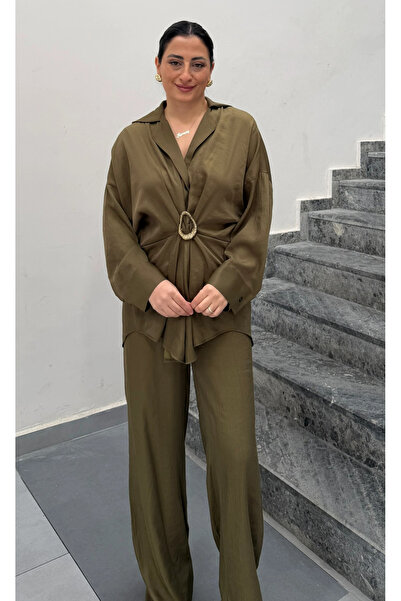 My Blog Khaki Buckle Shirt and Pants Set - 51240