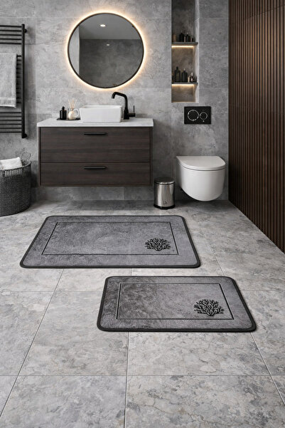 HubRom Σετ 2 αντιολισθητικά πατάκια μπάνιου CORAL, 100×60 cm – 60×40 cm, Γκρι...