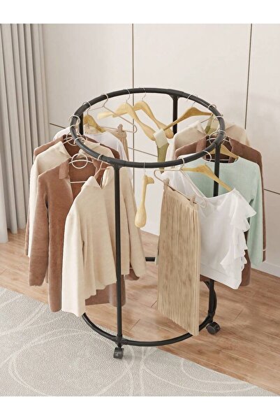 EMATTEIRO Round Metal Clothes Rack, 360° Rotation, Size 130×75 cm, Load Capac...