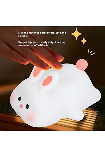 Mihristore Big Face Rabbit Gece Lambası Tavşan Silikon Sevimli USB Şarj Edile...