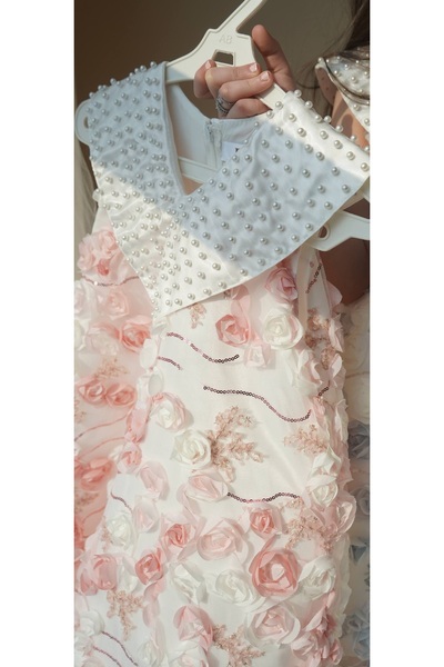 Banuta Girls' dress with pink and white patterns