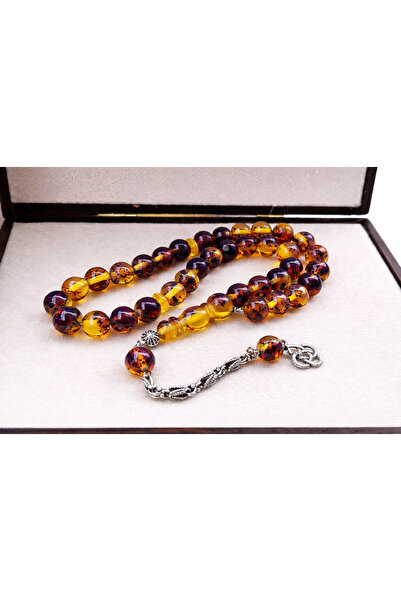 Eflatun Collection Toprak Fosilli Toz Kehribar Tesbih Ahşap Kutulu