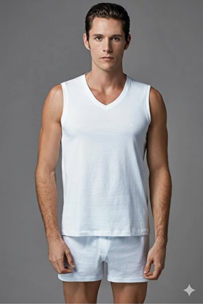 Eros Men's 100% Cotton V-Neck Zero Sleeve 2-Pack Undershirt Ers031