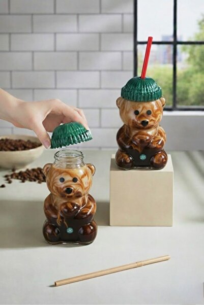 Kitchen Life 2-Pack Bearista Glass Cold Drink Cup with Teddy Bear Design 591ml