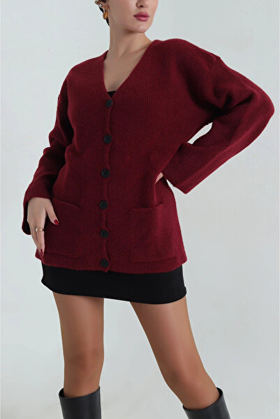 My Blog Burgundy Double Pocket Cardigan - 04622