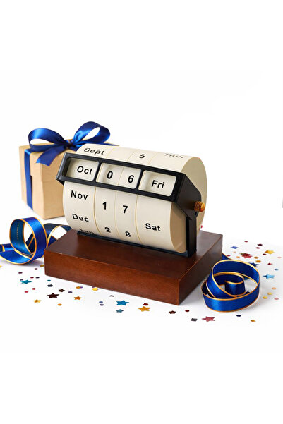 SOFIEV SOFIEV® perpetual desk calendar with rotating discs, elegant retro des...