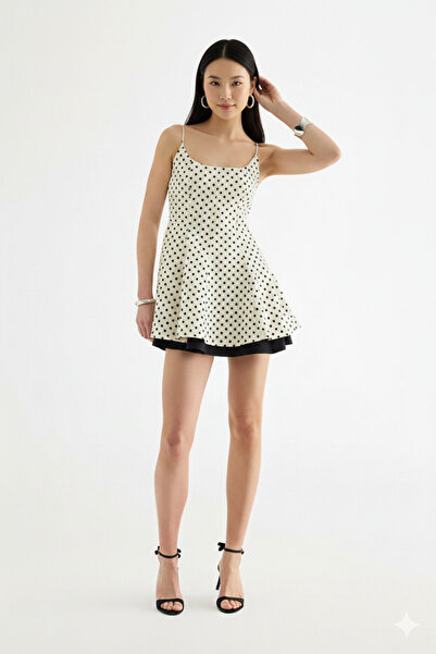 Distimi Polka Dot Strap Mini Dress Cream