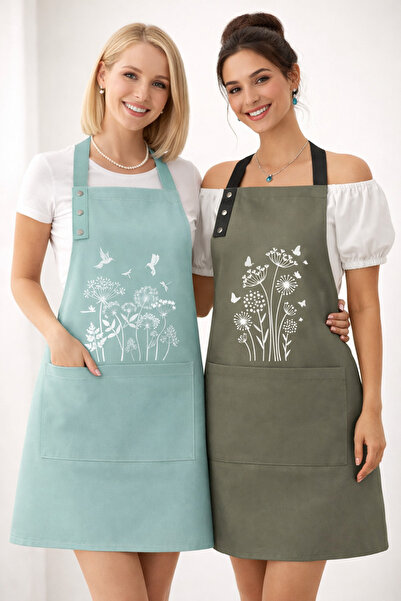 Hulganz Kitchen Apron Set of 2 Stain-Resistant Fabric Printed Chef Dishwashin...