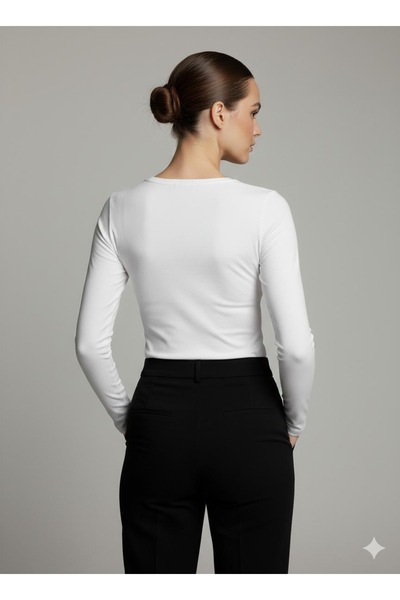 serkertaş Women's Crew Neck Long Sleeve Stone Colored Viscose Blouse