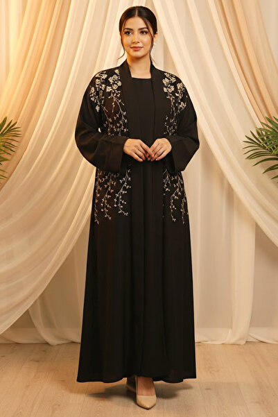 Muchmy Premium Black Embroidered Abaya 2 Pieces With Inner For Women's Casual...