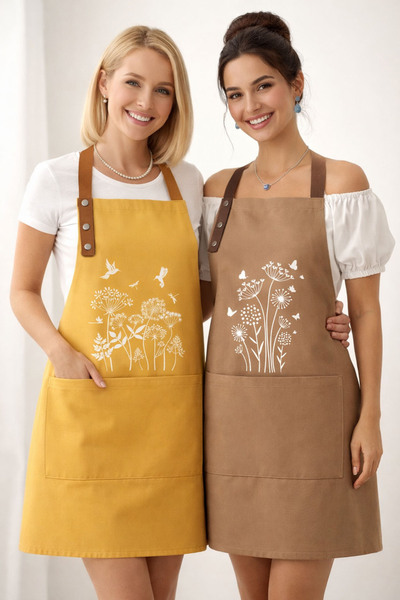 Hulganz طقم مريلة مطبخ مكون من قطعتين من القماش المقاوم للبقع مطبوع شيف بيشوو...