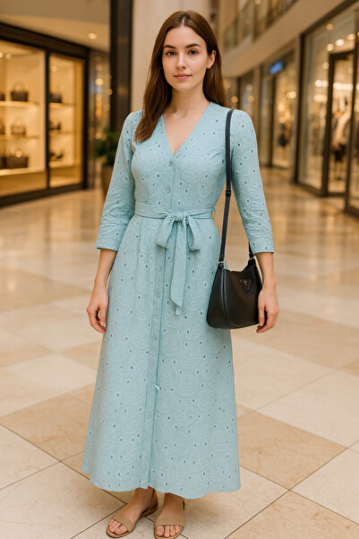 Borncelebs Premium Cotton Maxi Dress in Powder Blue | Everyday Essentials