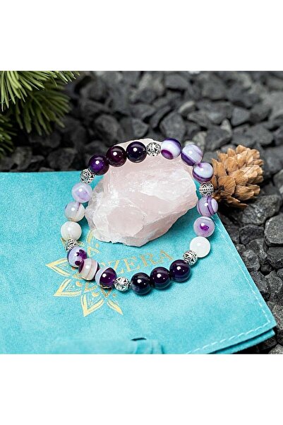 Ezera Bracelet for Women Made of Purple Agate Stones, Suri, 8mm Beads
