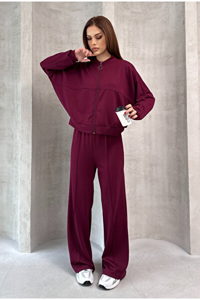 queencity Modal Fabric Soft Textured Zippered Comfortable Women's Track Suit Set