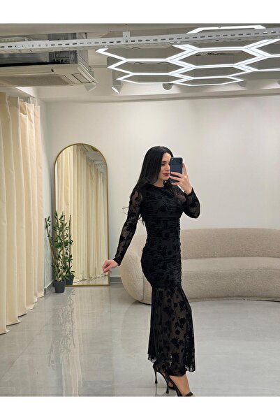 MARGA Desenli Tül Drapeli Elbise