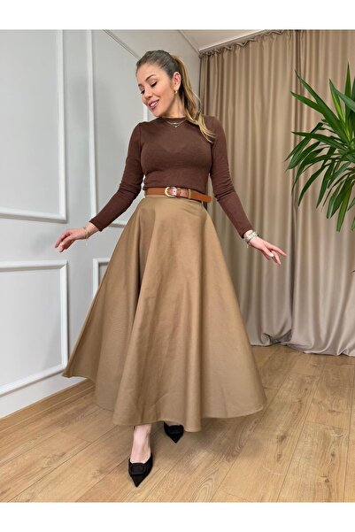 Lady Pixie Belted Gabardine Skirt