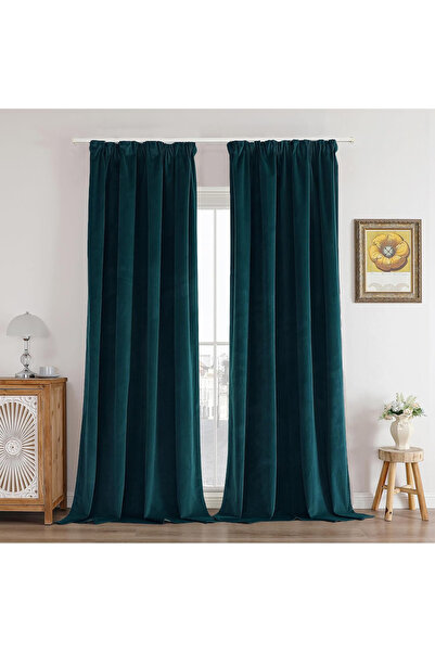JOYDECO Thick thermal curtains 225 cm high, 132 cm wide, greenish blue, set o...