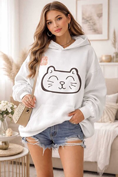 DİVİN Women's Printed Sweatshirt Quality Fabric Oversized Cut