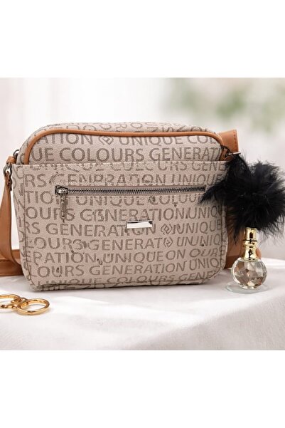 elaa aksesuar Çok Cepli Yazılı Kadın Omuz Çantası