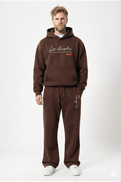 NİCE Black Baggy Oversized Men's Tracksuit Set Wide Leg 3 Thread Combed Cotto...