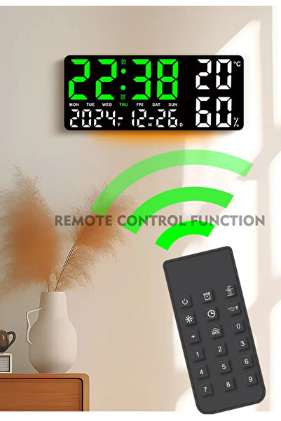 Armasse Dijital Duvar Saati Uzaktan Kumanda Sıcaklık Nem Göstergesi LED Büyük...