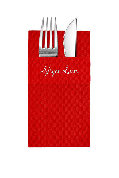 Story 40x40 cm Gümüş Varak Afiyet Olsun Desenli 16'lı Cepli Kırmızı Renkli Ka...