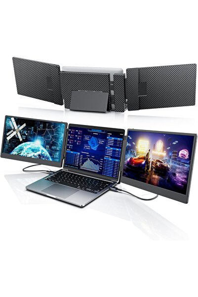 V2COM 14" FHD Laptop Screen Extender – Triple Portable Monitor with HDMI/USB-...