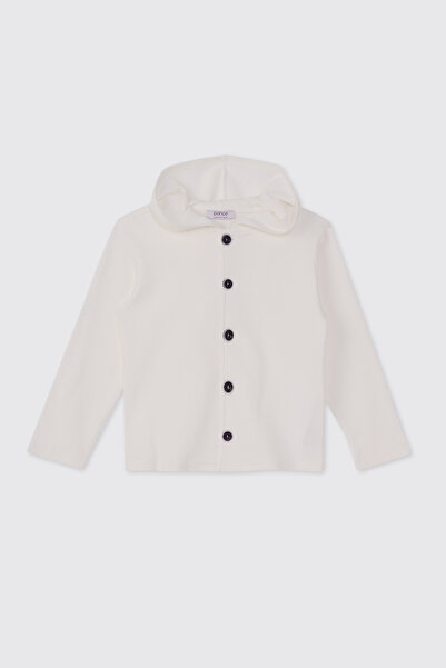 Panço Erkek Çocuk Kapüşonlu Beyaz Örme Ceket