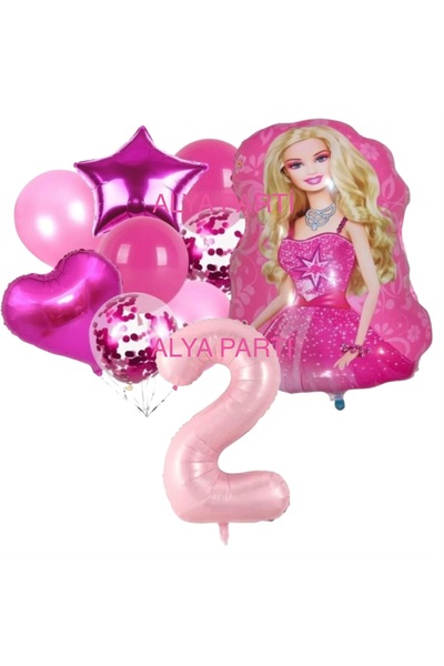 ALYA PARTİ 2 Yaş Rakam Folyo Balonlu BARBİE Doğum Günü Seti