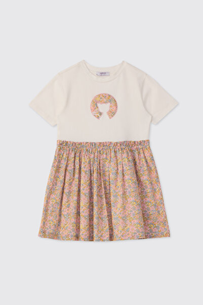 Panço Liberty Kumaş Çiçek Desenli Kız Bebek Örme Elbise