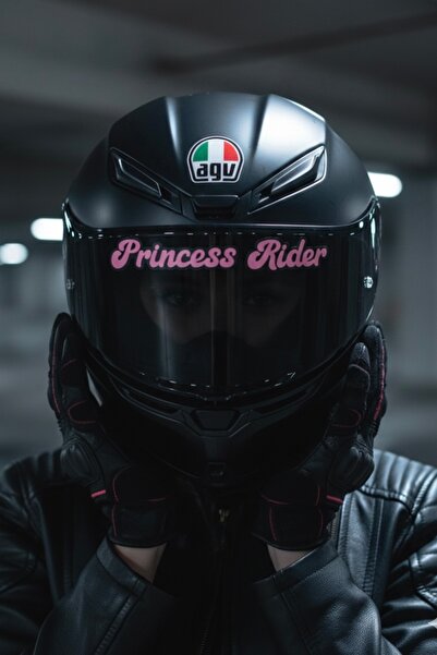 Yalıgraf Reklam Tabela Princess Rider Motosiklet Kask Vizör Sticker - Pembe K...
