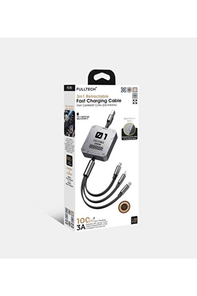 meltobe 100W Makaralı Çoklu Şarj Kablosu Alüminyum Kutu Lightning Micro Type-...