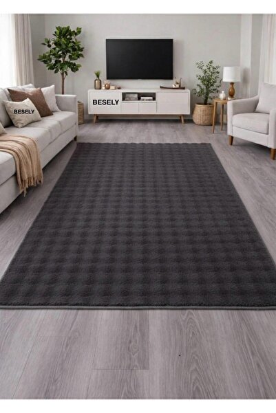 BESELY Koyu Gri Bubble Yumuşak Kaymaz Özel Taban Puffy Peluş Yıkanabilir Mutf...