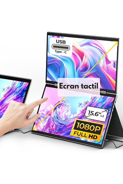 Qova Dual Monitor with Touchscreen, Foldable and Portable 15.6 inch FHD for L...