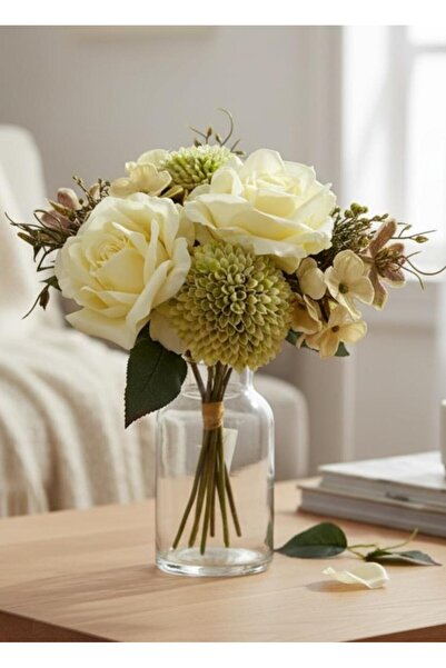 Nettenevime باقة زهور صناعية فاخرة للغاية مكونة من 9 فروع من الورد والأقحوان ...