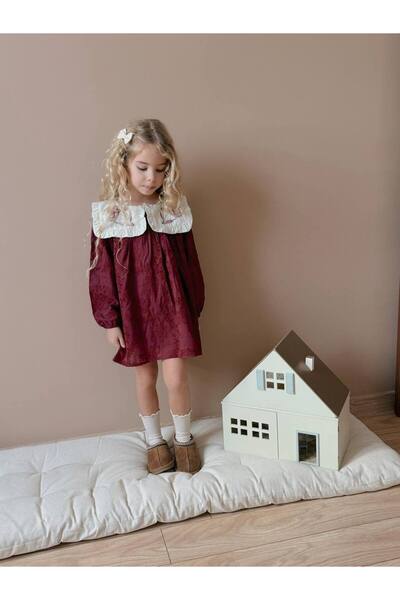 ARBİ kids Girl Child Flower Patterned Peter Pan collar Dress Full Mold