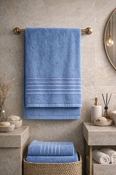 2'Lİ SKY BANYO HAVLU SETİ 50X90 EL-YÜZ 90X145 BANYO HAVLUSU %100 PAMUK