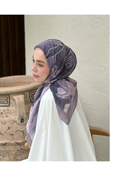 Elite Scarf Orkide Desen Eşarp Açık Gri