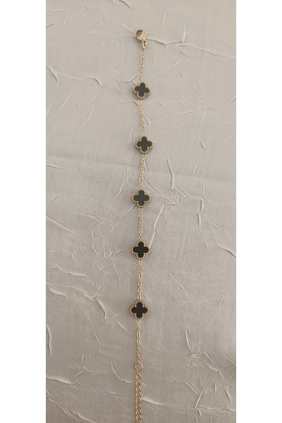 Shae Jewelry 5'li Siyah Renk Yonca Model Bileklik Paslanmaz Çelik Orta Boy