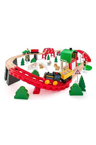 Woodyland Woody Farm Train Set - 57 Piece Wooden Playset