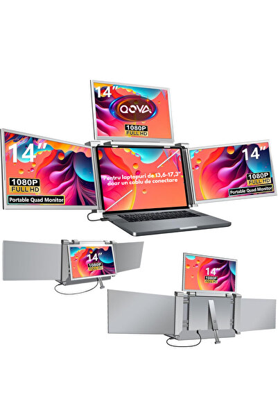 Qova Monitor de laptop extensibil și portabil, QOVA®, ecran quad de 14 inch, ...