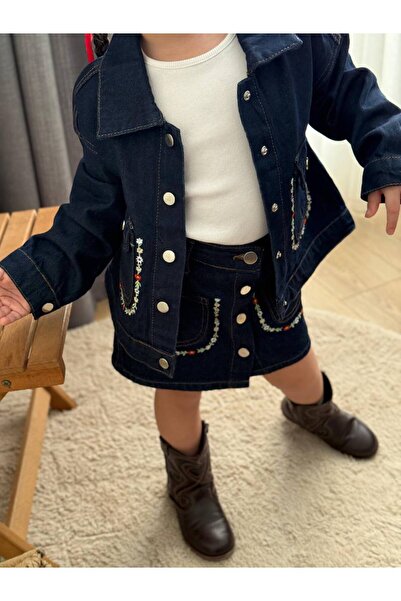 BEYAZ BEBE طقم جاكيت جينز وتنورة للبنات مكون من 3 قطع