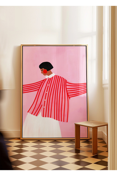 ARTHOUSECOLLECTIVE Lady in Red Lines - Abstract Art Collection - Frameless Po...