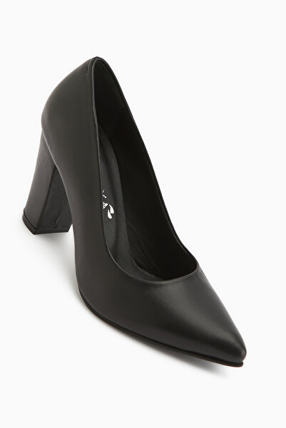 Limoya Emily Genuine Leather Black Thick Heeled Women's Shoes