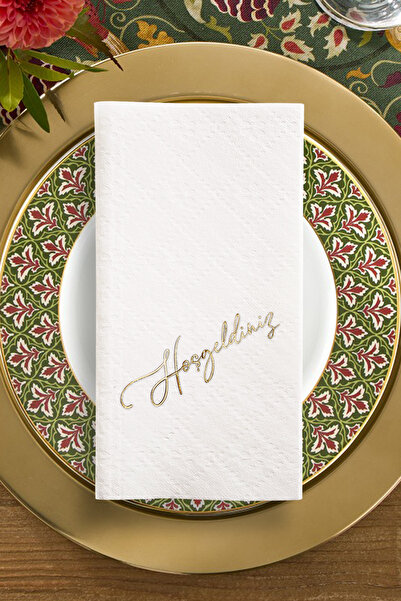 Story مناديل ورقية منسوجة من القماش الأبيض مقاس 20×40 سم بنمط ترحيبي ذهبي الل...