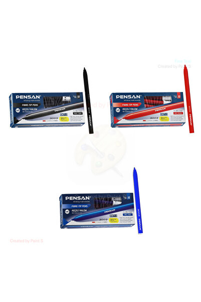 Pensan Keçeli Kalem 3003 Ofis Tipi MAVİ SİYAH KIRMIZI 3'LÜ SET ( 30 ADET )