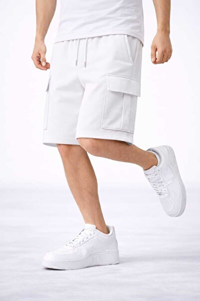 TREND ALİSSE KARGO CEPLİ DÜZ BEYAZ ERKEK SPOR BERMUDA YAZLIK RAHAT ŞORT