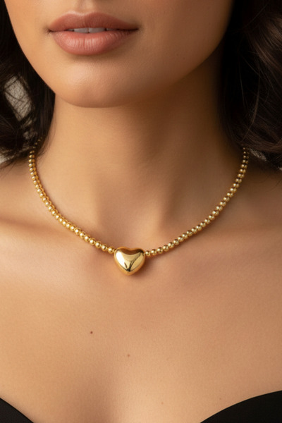 Volenta Shop Vip Gold Topçuklu Kalp Chocker Kolye 40+5 cm