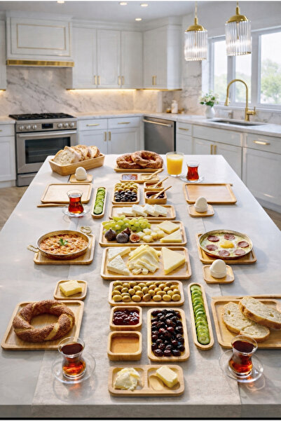 Kitchen Pembelia 6 Kişilik 32 Parça Doğal Bambu Kalvaltı Sunum Seti Çeyizlik ...