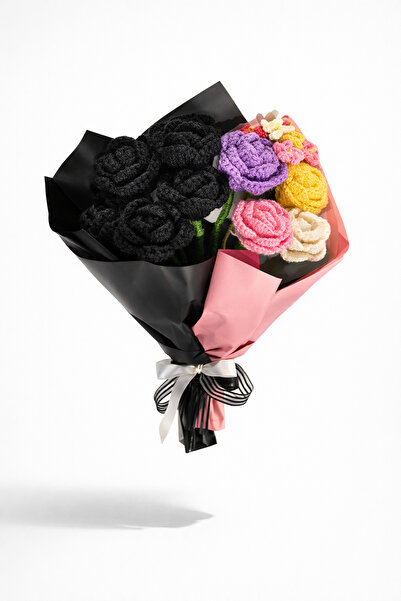 SineklikStoree El Yapımı Örgü Çiçek Buketi – Amigurumi Gül Demeti, Solmayan D...